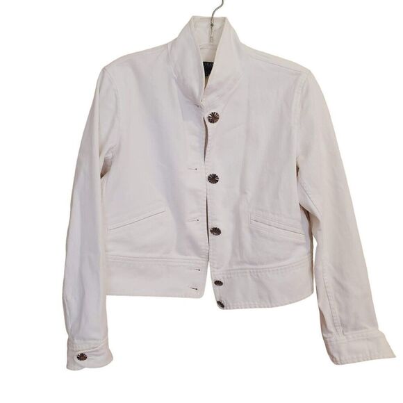 Lauren Ralph Lauren Jacket Petite Medium Womens White Denim Embossed Button READ - Picture 7 of 15